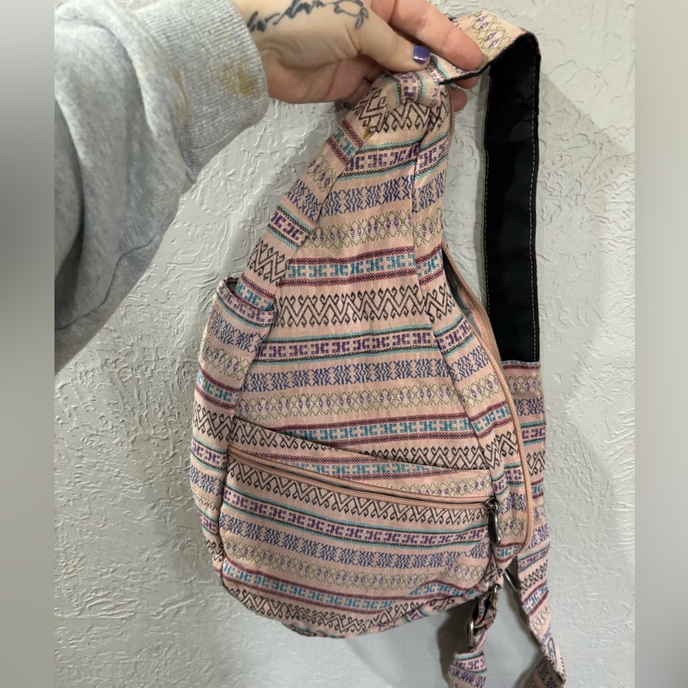 Union Bay Rope Sling Large Crossbody Backpack Pastel Pink Aztec Adjustable Bag